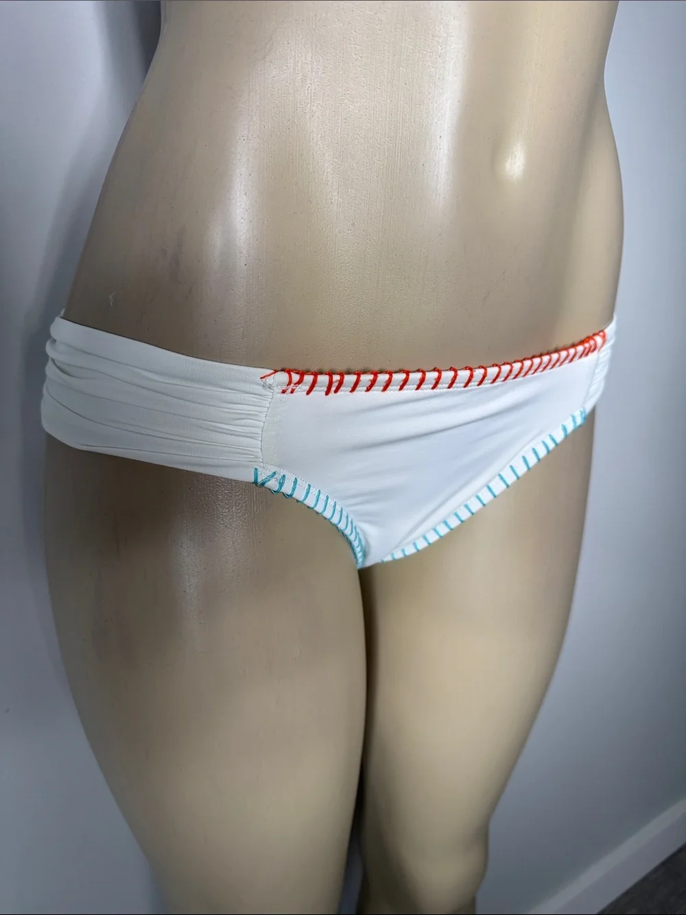 Lucky Brand White Bikini Bottom with Orange and Aqua Topstitching